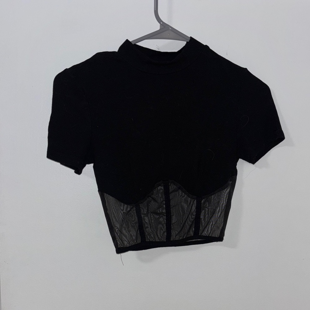Black Women's Top with Sheer Detail